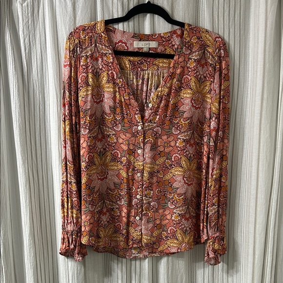LOFT Floral Blouse in Pink and Yellow - Picture 1 of 4